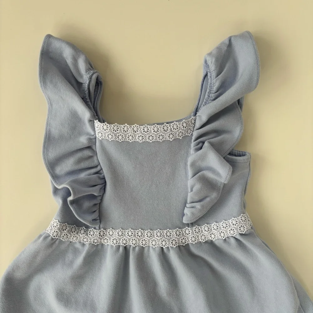 Janie and Jack Little Girls Light Blue Unicorn Blue Ruffle Ponte Dress Size 5